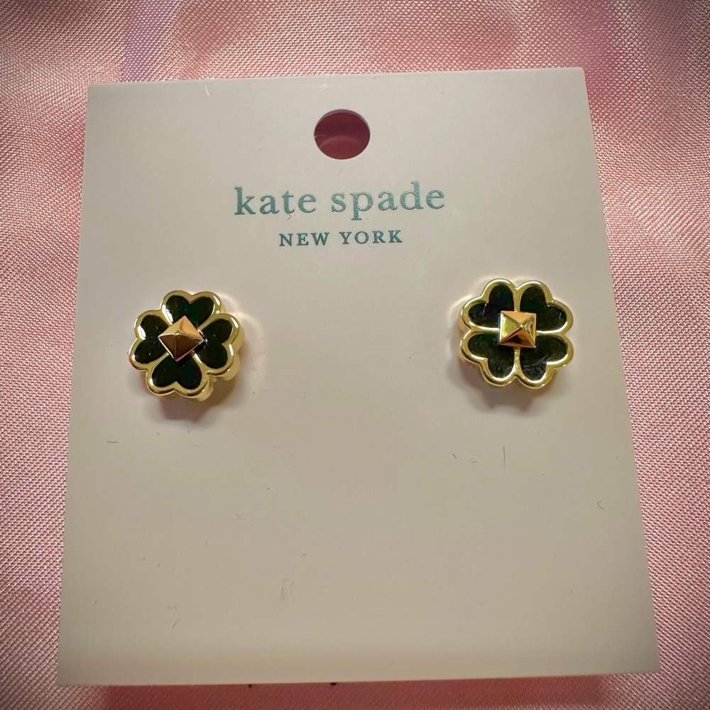 Kate Spade clover stud earrings - mother of pearl - rose gold and black